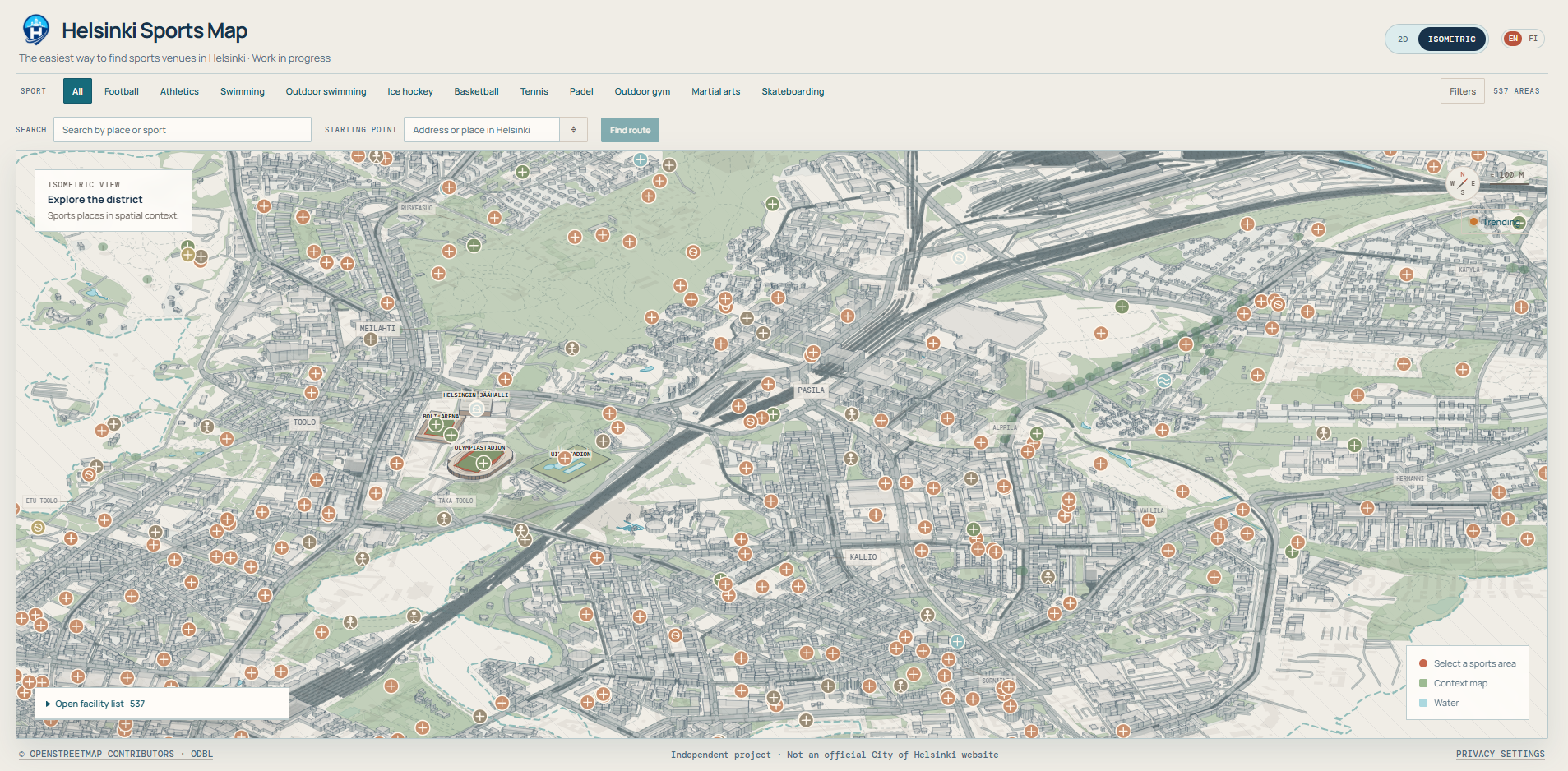 Helsinki Sports Map isometric map interface